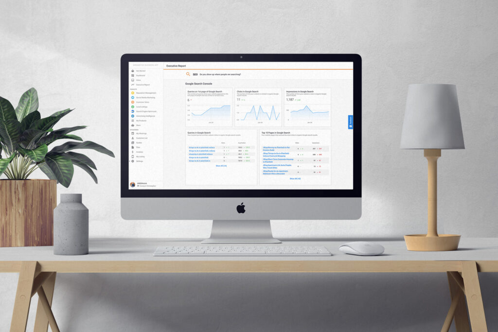 A mockup rendering of GREENstick's Google Search Console Executive Summary Report